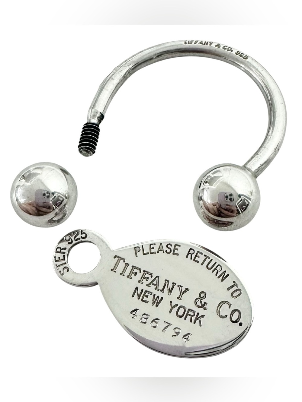 Tiffany & Co. Engraved 925 Silver Ball Keychain with Engraved Return To Charm - Picture 6 of 13